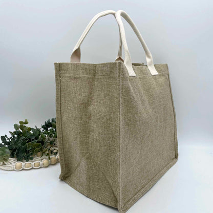 Linen Burlap Tote Bag with Gusset for Sublimation - Medium