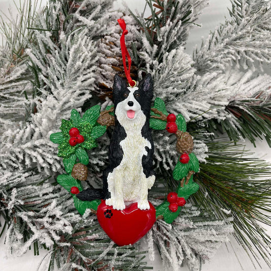 Border Collie Wreath Polyresin Ornament