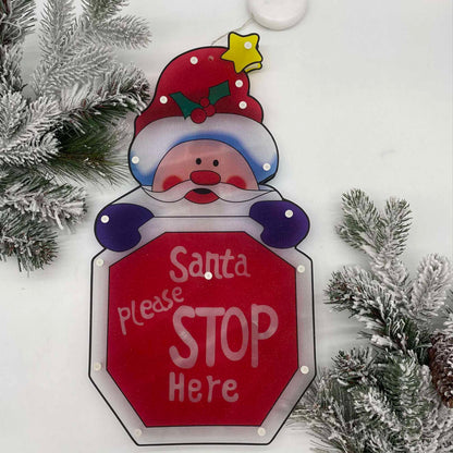 Santa Stop Here LED Christmas Window Signs