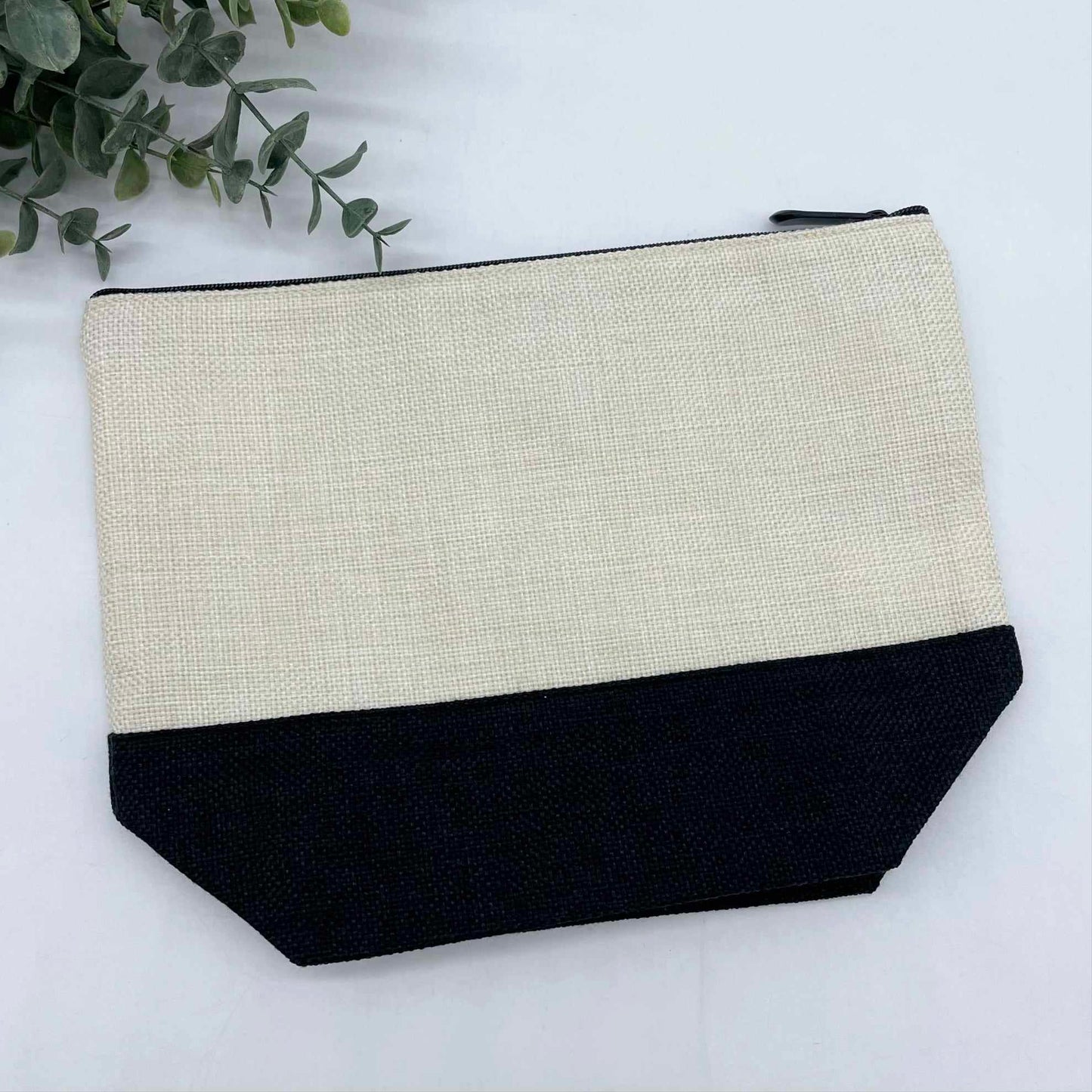 Linen Zipper Cosmetic Bag with Black Base for Sublimation