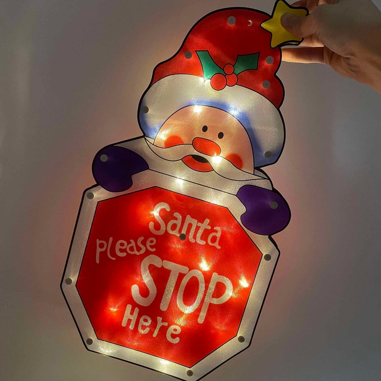 Santa Stop Here LED Christmas Window Signs