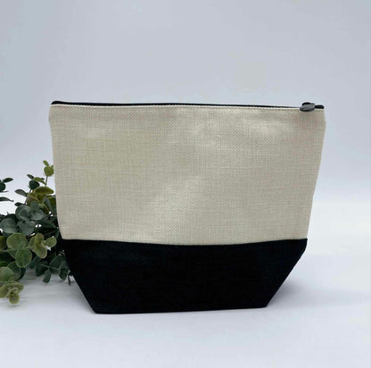 Linen Zipper Cosmetic Bag with Black Base for Sublimation