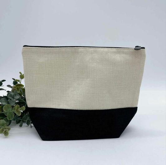 Linen Zipper Cosmetic Bag with Black Base for Sublimation