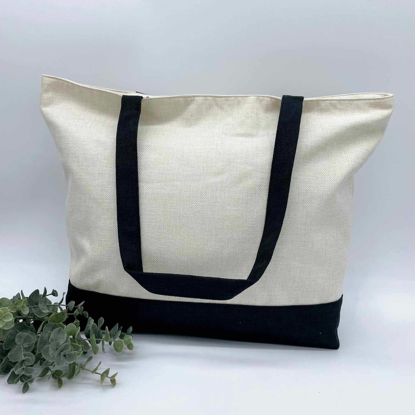 Linen Zipper Shopping Bag with Black Base for Sublimation