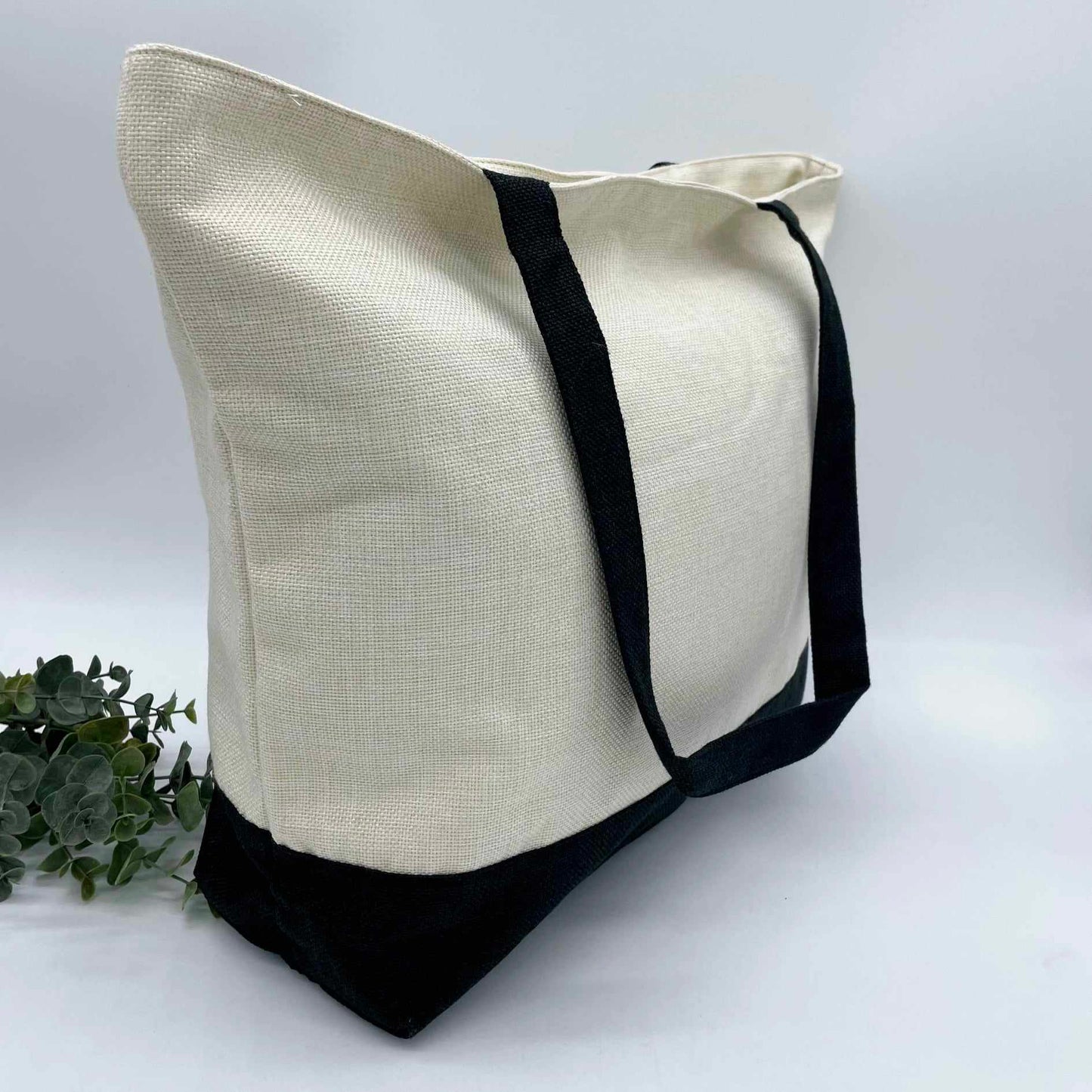 Linen Zipper Shopping Bag with Black Base for Sublimation