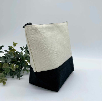 Linen Zipper Cosmetic Bag with Black Base for Sublimation