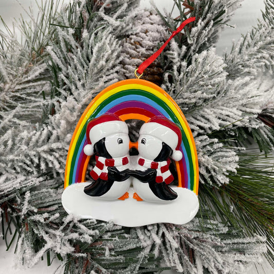 Penguin Rainbow Love - Polyresin Christmas Ornaments