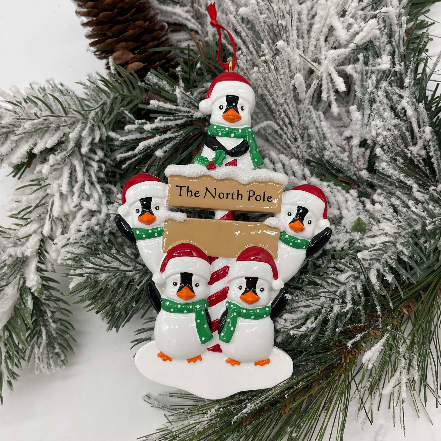 North Pole Penguin Family - Polyresin Christmas Ornaments