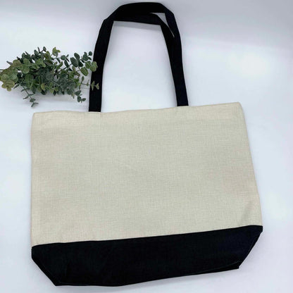 Linen Zipper Shopping Bag with Black Base for Sublimation