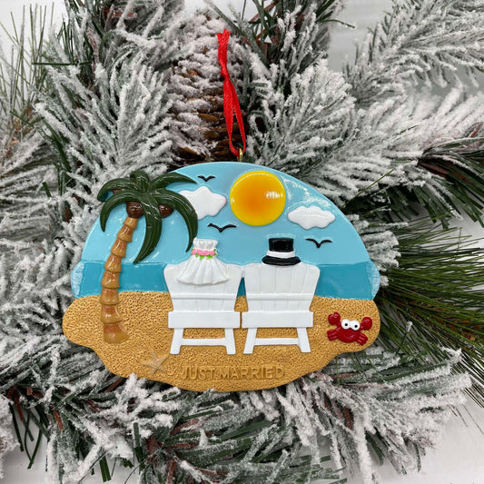 Just Married Beach Polyresin Ornament