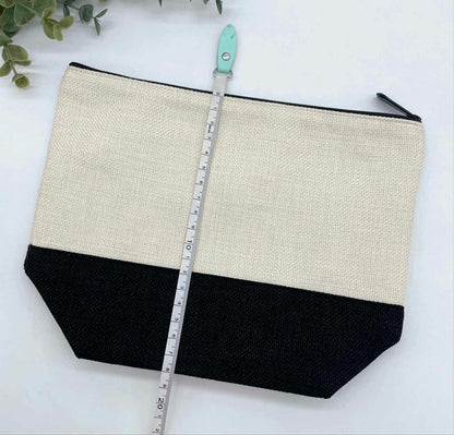 Linen Zipper Cosmetic Bag with Black Base for Sublimation