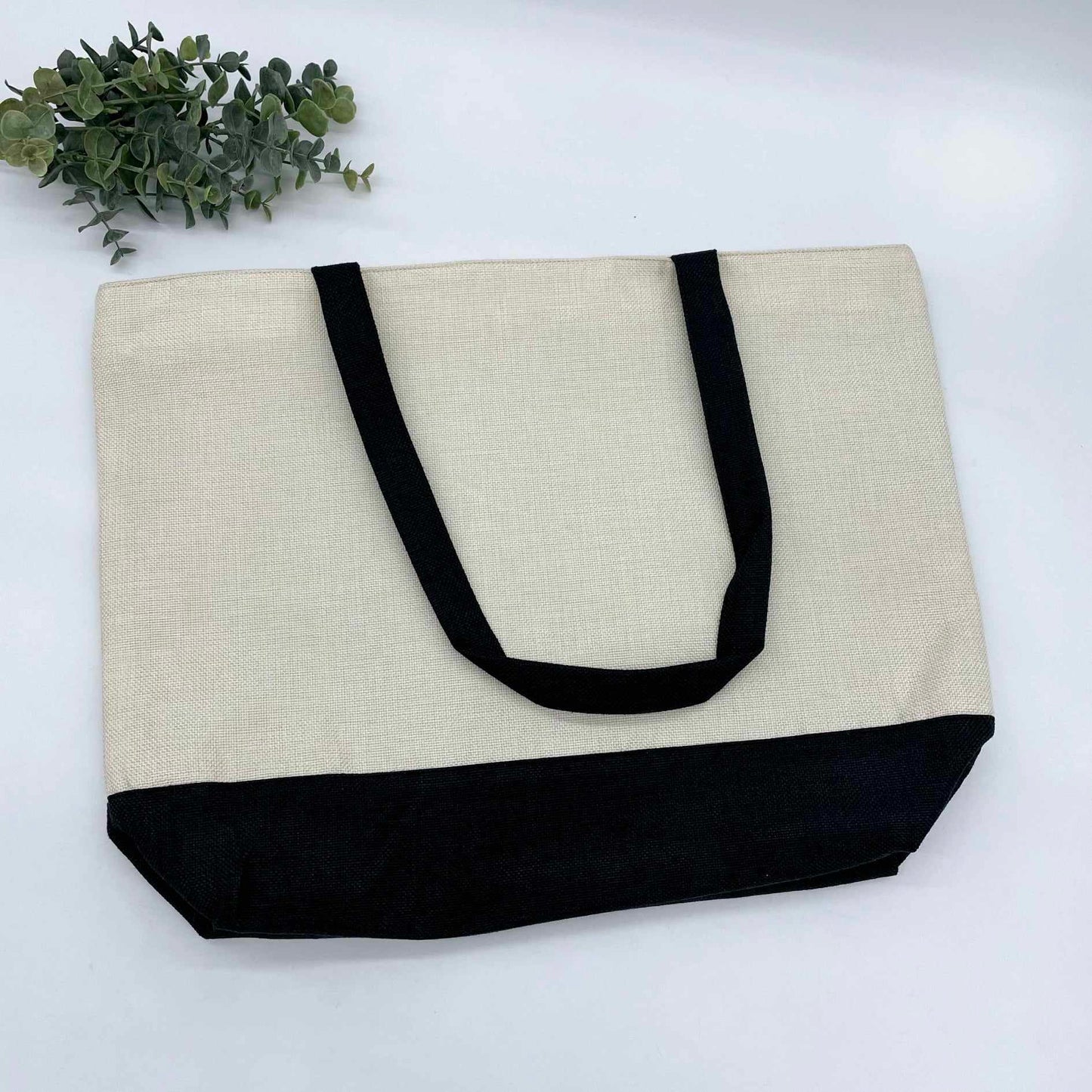 Linen Zipper Shopping Bag with Black Base for Sublimation