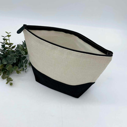 Linen Zipper Cosmetic Bag with Black Base for Sublimation