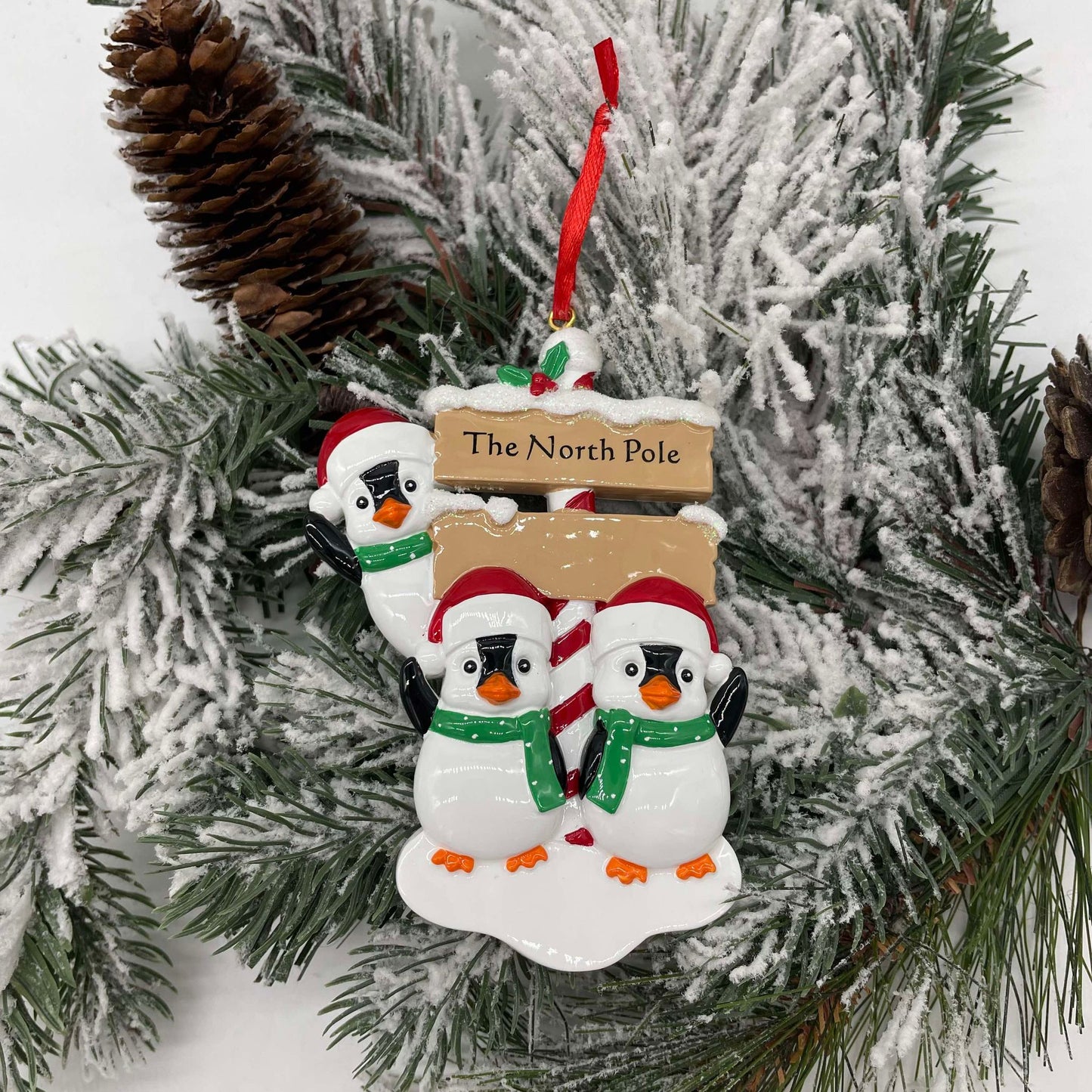 North Pole Penguin Family - Polyresin Christmas Ornaments