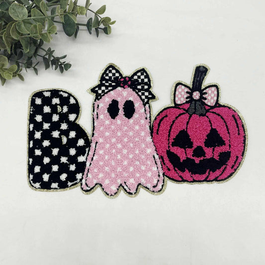 Boo Ghost Pumpkin Chenille Patch