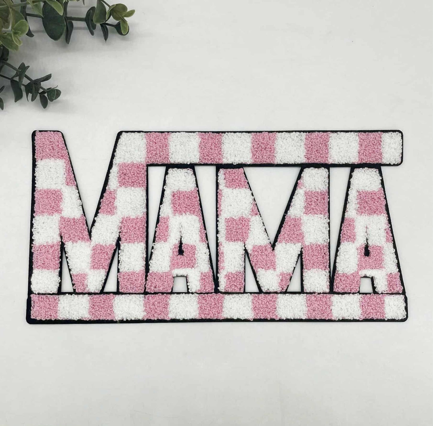 Mama Pink Checker Chenille Patch