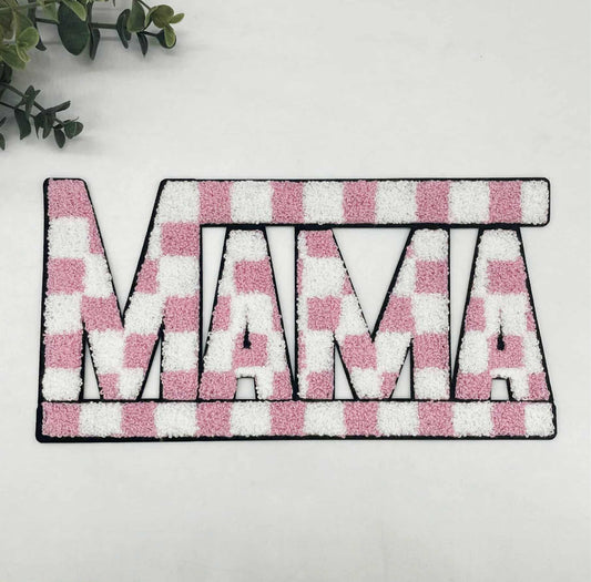 Mama Pink Checker Chenille Patch