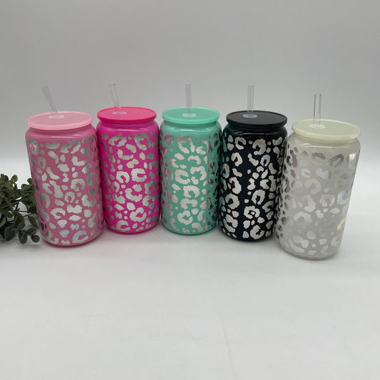 Iridescent Leopard 16oz Glass Can