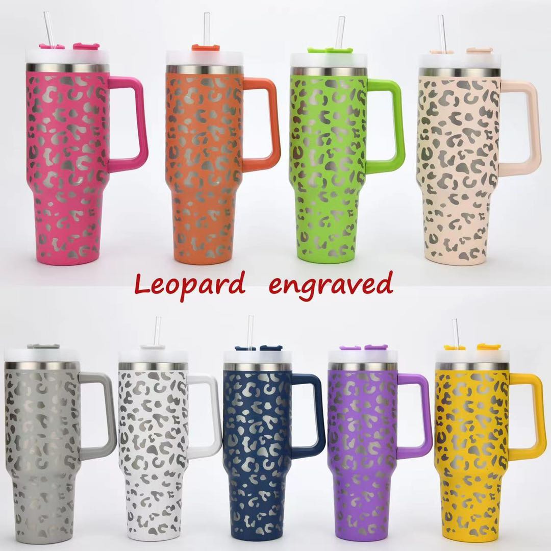 Leopard 40oz Tumbler with Handle - IN STOCK