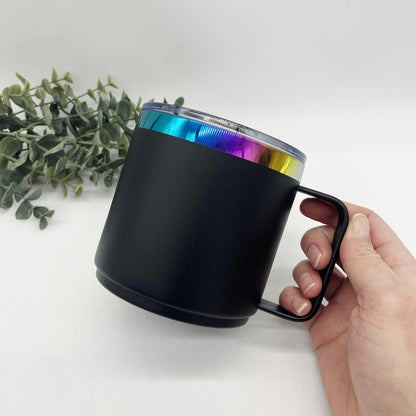 14oz Rainbow Ion Plated Camp Cup with Magnetic Lid – Engraving Ready