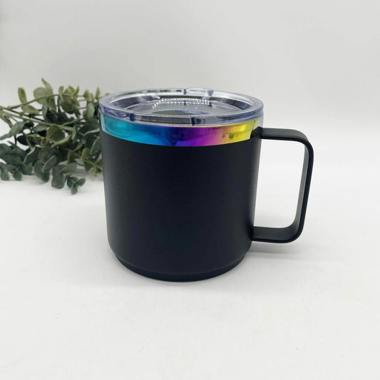 14oz Rainbow Ion Plated Camp Cup with Magnetic Lid – Engraving Ready
