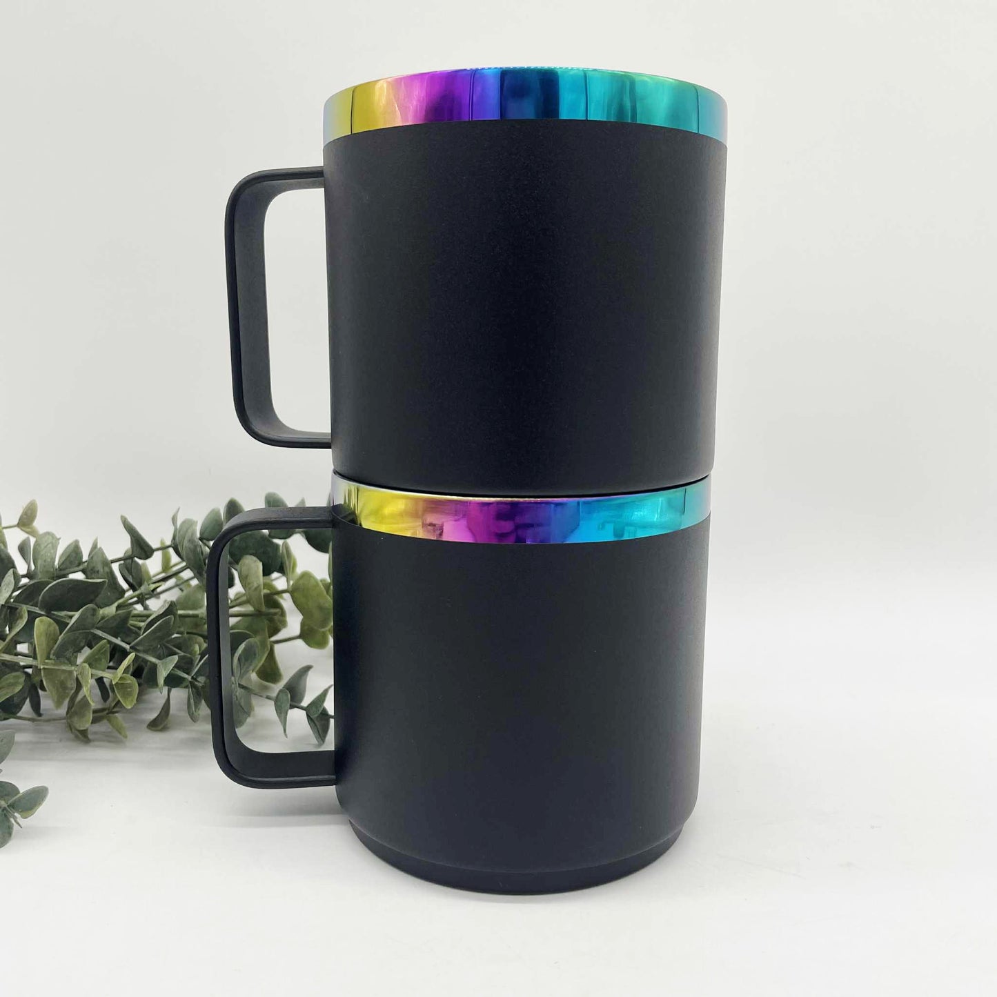 14oz Rainbow Ion Plated Camp Cup with Magnetic Lid – Engraving Ready