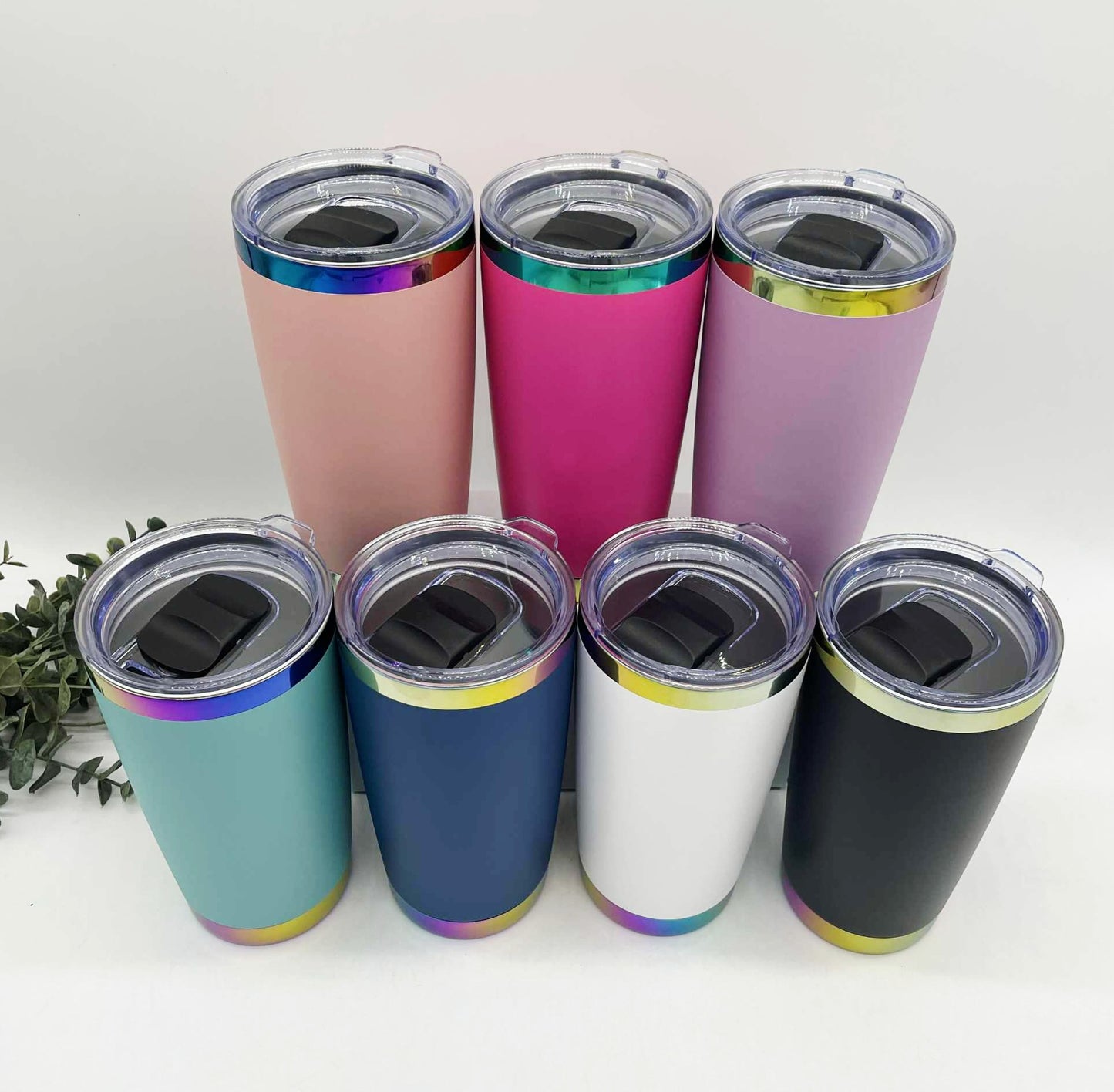 20oz Rainbow Ion Plated Stainless Steel Car Tumbler – Engraving Ready