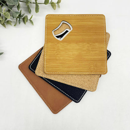 Engravable Coaster with Bottle Opener
