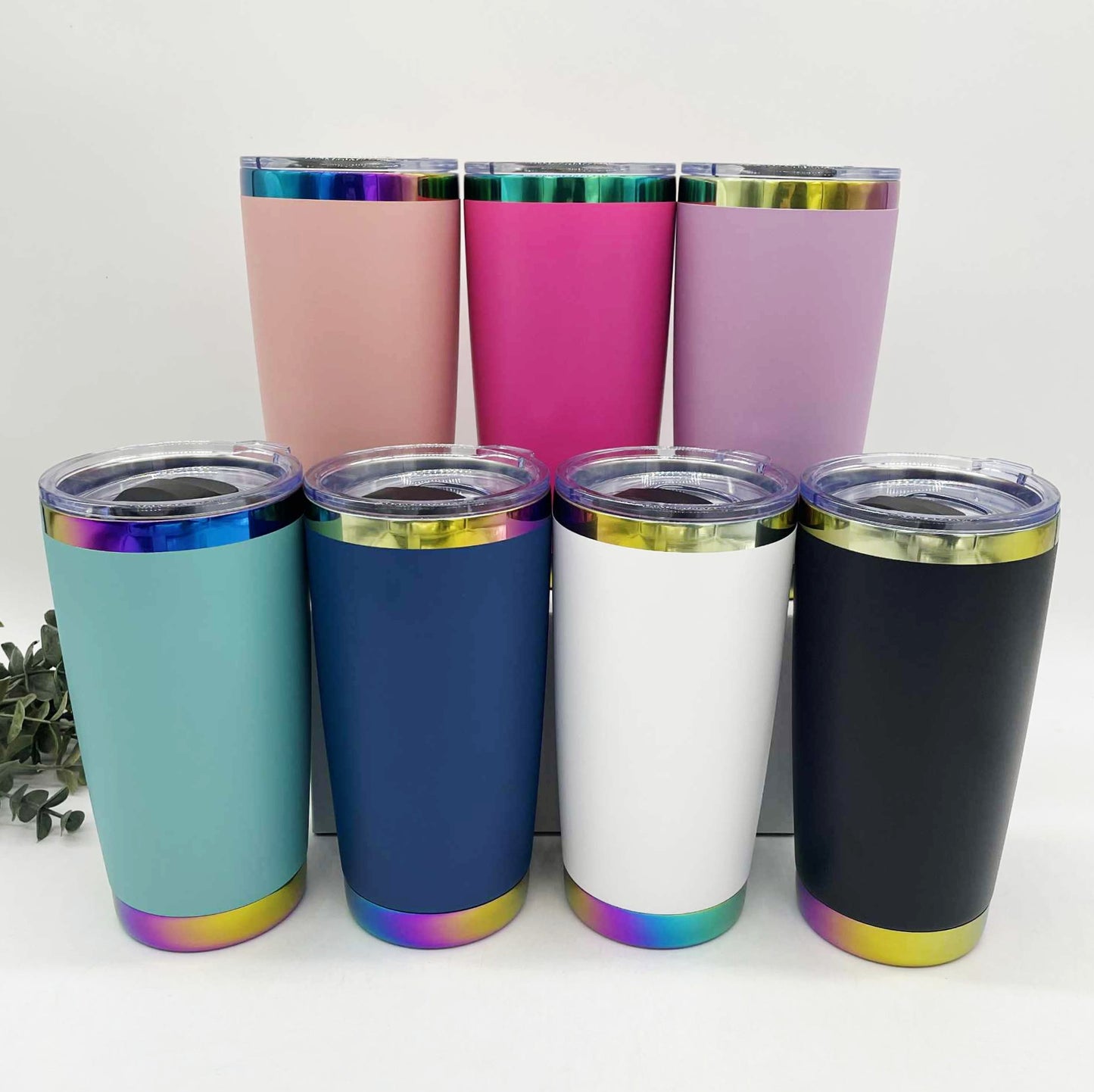 20oz Rainbow Ion Plated Stainless Steel Car Tumbler – Engraving Ready