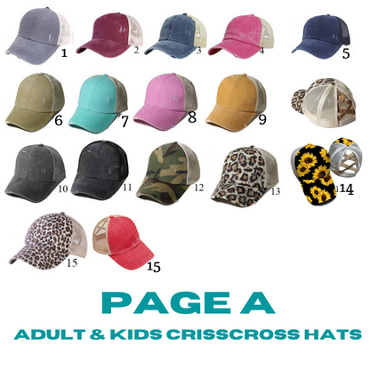 Criss Cross Ponytail Hat Kids & Adults - IN STOCK