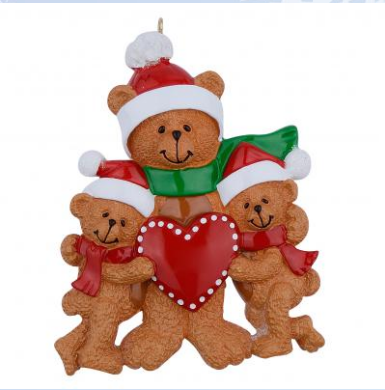 Single Parent Bear Family - Polyresin Christmas Ornaments