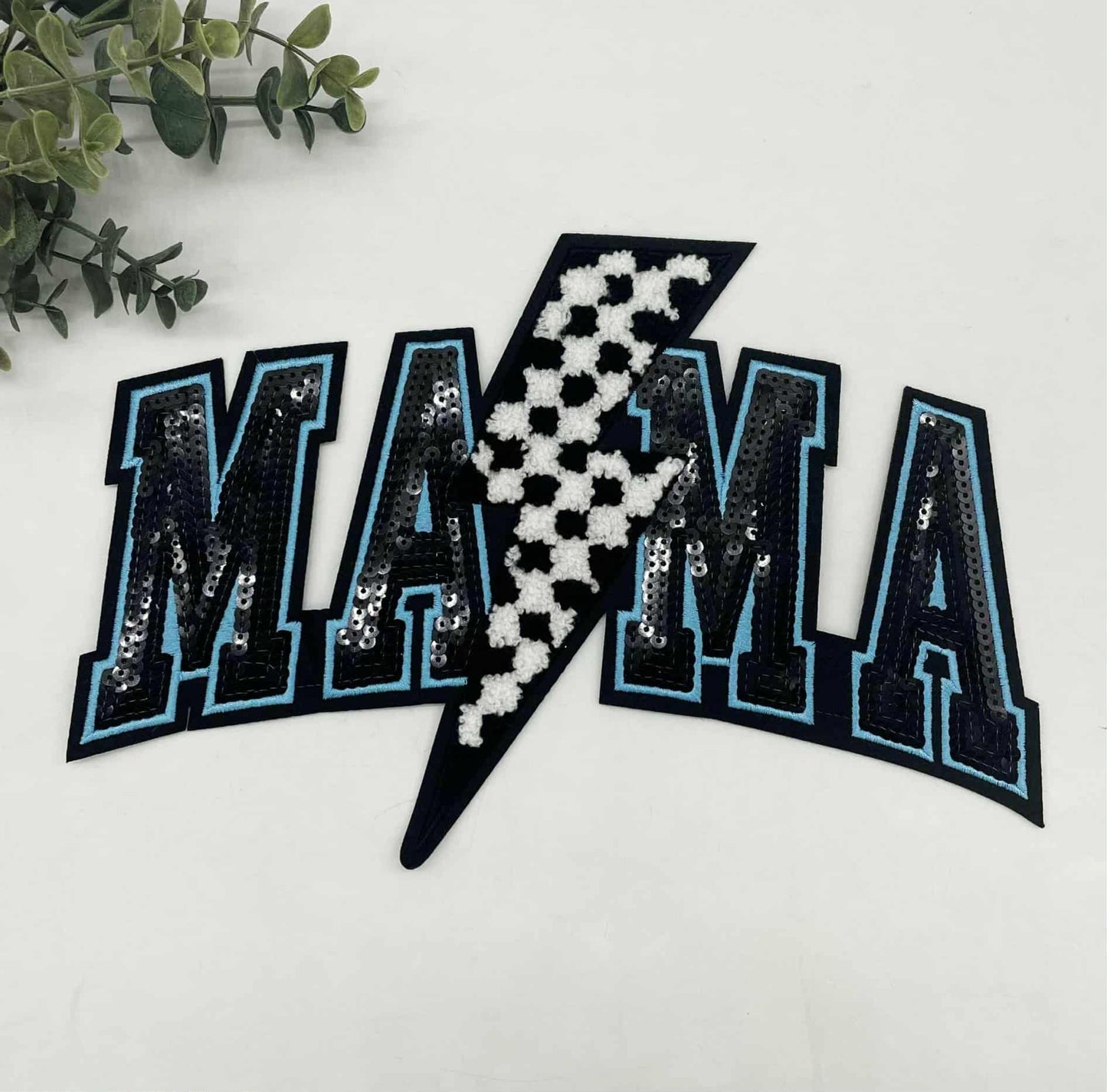 Mama Blue Lightning Chenille Patch