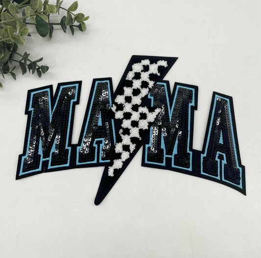 Mama Blue Lightning Chenille Patch