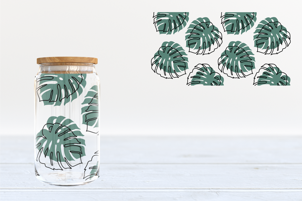 Monstera Leaf UV DTF 16oz Cup Wrap #58 - IN STOCK