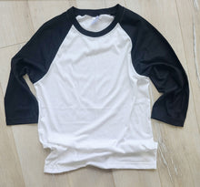 Load image into Gallery viewer, Raglan 3/4 Sleeve White Body/black Arms / 2T Shirt
