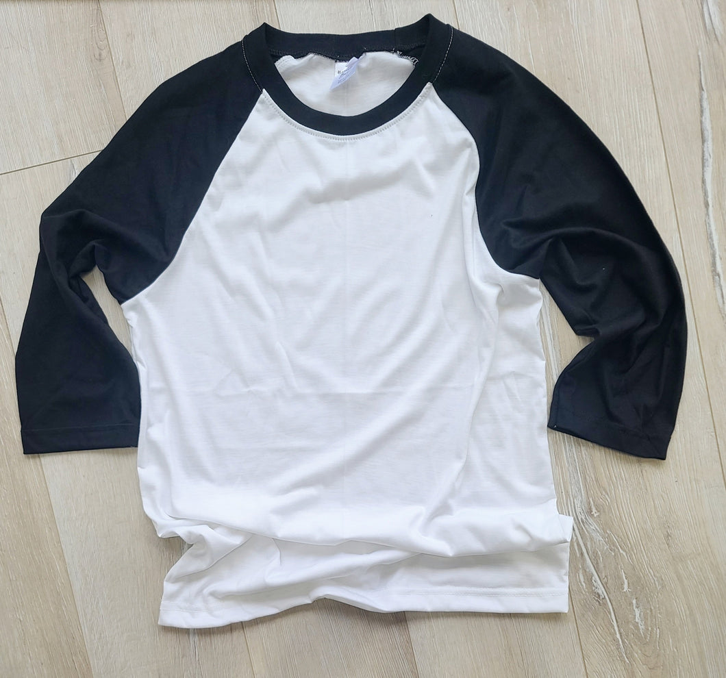 Raglan 3/4 Sleeve White Body/black Arms / 2T Shirt