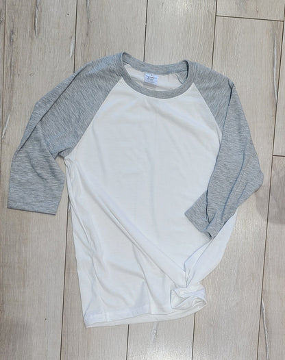 Raglan 3/4 Sleeve White Body/grey Arms / Adult Small Shirt