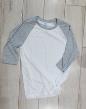 Load image into Gallery viewer, Raglan 3/4 Sleeve White Body/grey Arms / Adult Small Shirt
