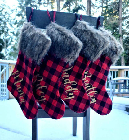 Plaid Stocking with Fur Top