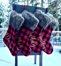 Load image into Gallery viewer, Plaid Stocking with Fur Top
