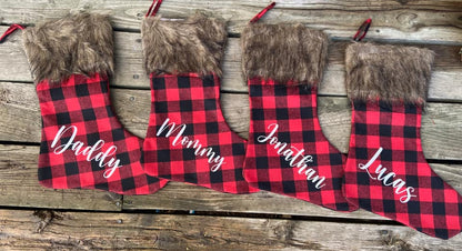 Plaid Stocking with Fur Top