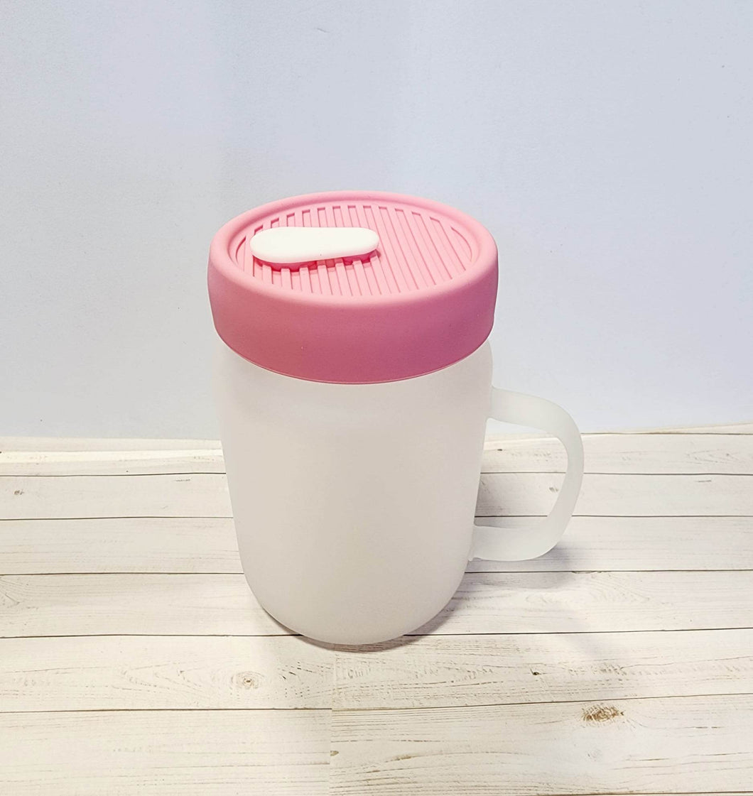 Glass Mason Jar with Handle & Silicone Lid for Sublimation