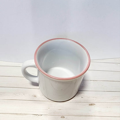 10oz Ceramic Enamel Pink Rim Mug