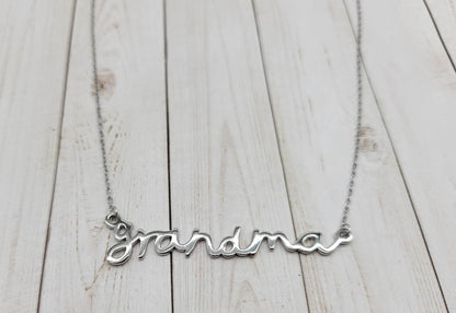 Cursive Stirling Silver MAMA/GRANDMA/MOM Necklace