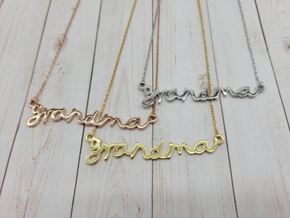 Cursive Stirling Silver MAMA/GRANDMA/MOM Necklace