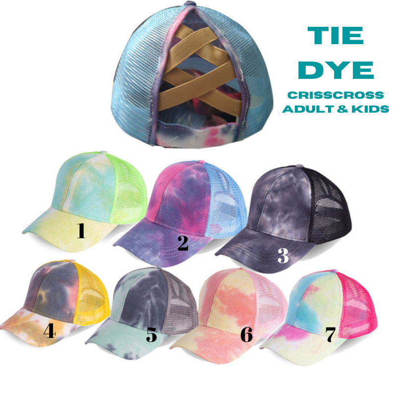 Tie Dye Criss Cross Ponytail Hats - Adult & Kids - IN STOCK