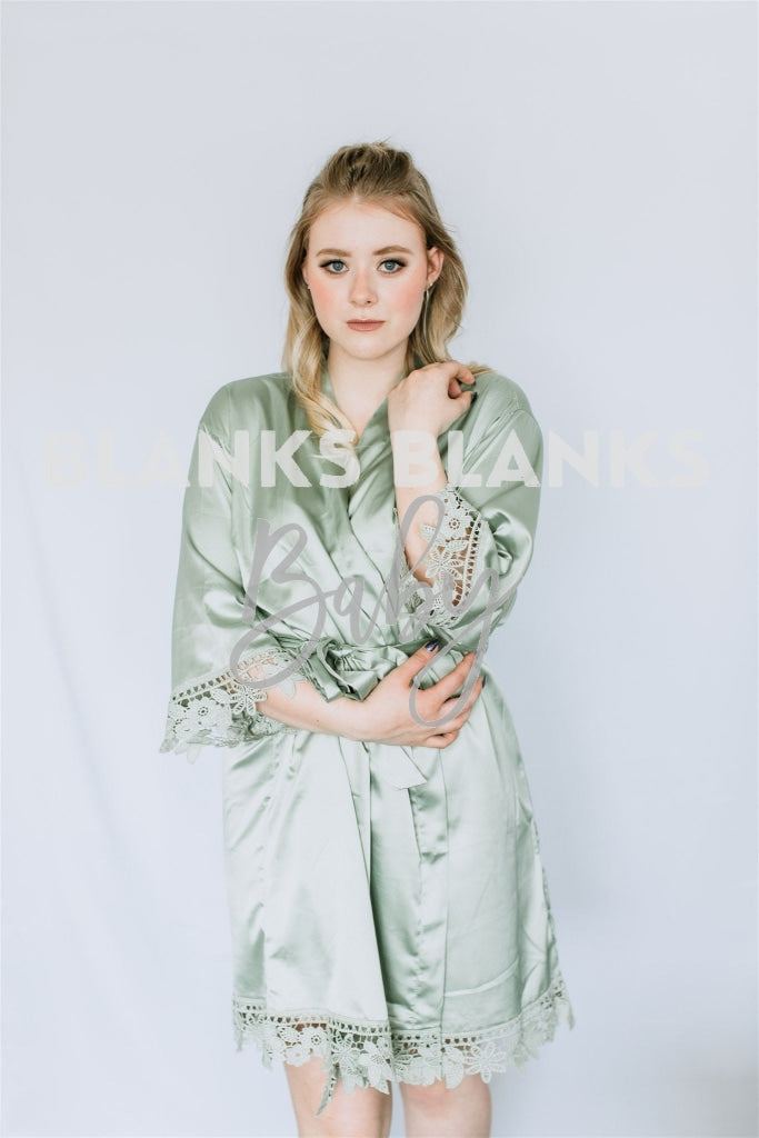 Brushed Satin Lace Edge Robe - Digital Mockup Sage Green / Kids 4