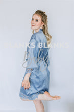 Load image into Gallery viewer, Brushed Satin Lace Edge Robes - Bi-Weekly Buy In Dusty Blue / Kids 4
