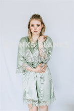 Load image into Gallery viewer, Brushed Satin Lace Edge Robes - Bi-Weekly Buy In Sage Green / Kids 4
