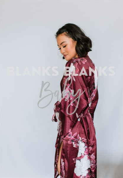 Floral Satin Robes - Bi-Weekly Buy-In Burgundy / Kids 4
